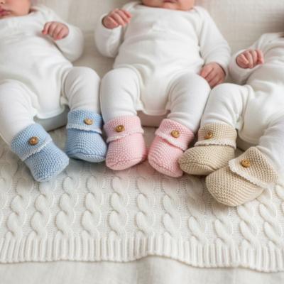 NT116-382 Knitted Button & Lace Booties (Choose Colour 2 pairs)