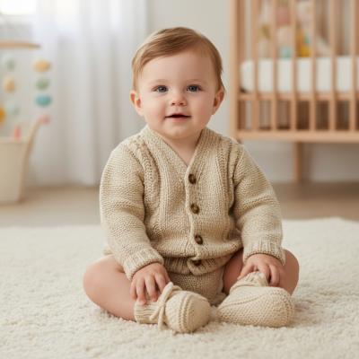 NT25-1221T Taupe Cardigan and Bootie Set (0-12 months)
