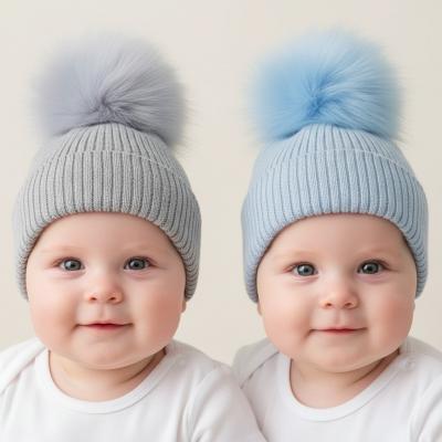 PB6086-2S  Ribbed Hat with Furry Pom Pom  (6-18 months)