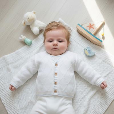 PX0514WB  White and Sky Cotton  Joshua Cardigan  (9-24 months)