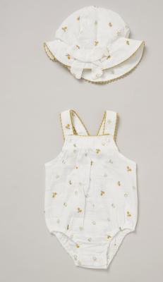 RBF08989  Muslin "Lemons" Romper and Hat  (0-12 months)
