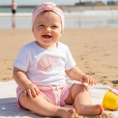 RBF09018P   Scalloped Waffle Shorts , Top & Headband (0-12 months)