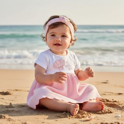 RBF09019-P  Seashell Waffle Dress & Headband (0-12 months)