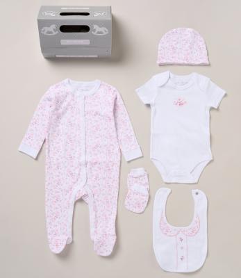 RBF10701P  Floral 5 Piece Layette Set  (Nb-6 months)