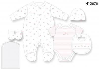 RBH12676P  "Roses" 5 Piece Layette Set  (Nb-6 months)