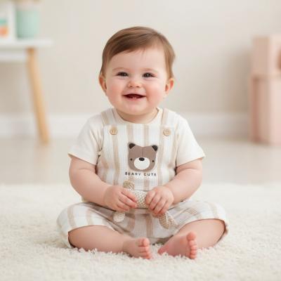 RBH13901  Waffle Tebdy Bear Dungaree Set  (3-12 months)