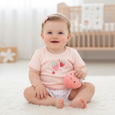 RBH14299  Strawberry top and shorts with plushie  (0-9 months)