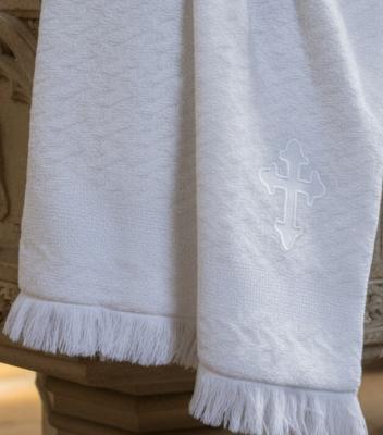 SB110-063W Christening Lace Shawl with White Embroidery