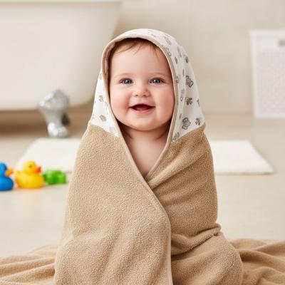 SB120-102T "Elephant Giraffe " Hooded Towels Taupe/White