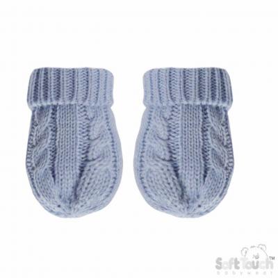 STBM12-B-SM  Cable Mittens Sky (NB-12 months)