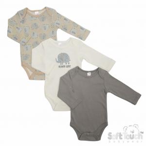STCC213-BS Elephant Triple pack Assorted bodysuits ( 0-6 months)
