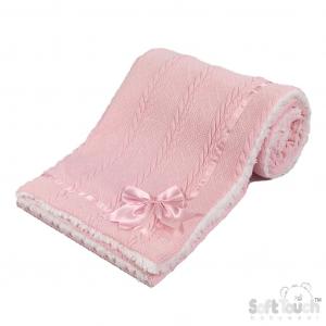 STFBP202-BP  Pink Chevron Knit Wrap with Satin Bow and Sherpa 