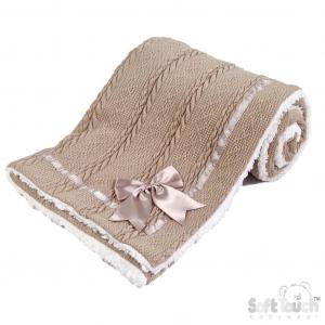 STFBP202-Co Coffee Chevron Knit Wrap with Satin Bow and Sherpa