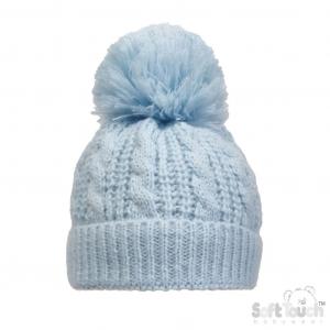 STH16-B Deluxe Blue Cable Knit Pom Pom Hat (NB - 12m)