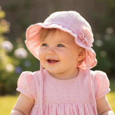 STH80-P Pink Broderie Anglaise Flower Hat (0-24 months)