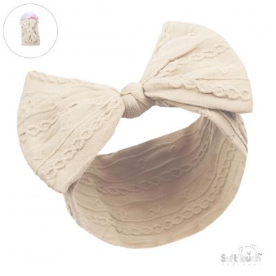 STHB112-BE  Beige Cable Headband with Bow 