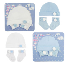 STHS106-B Pom Pom Hat and Sock Set (Newborn - 6months)