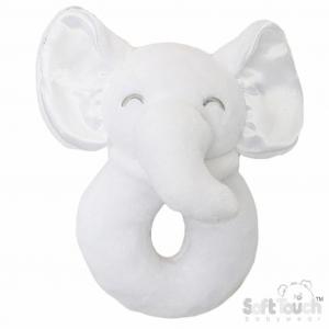 STRT36-W  Elephant Rattle Toy White 
