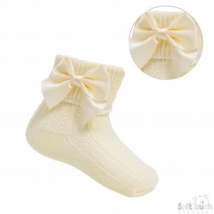 STS123-L  Lemon Yellow  Ribbed With Bow Sock  (0-24m)