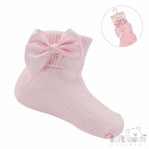 STS123-P  Pink Ribbed With Bow Sock  (0-24 months)