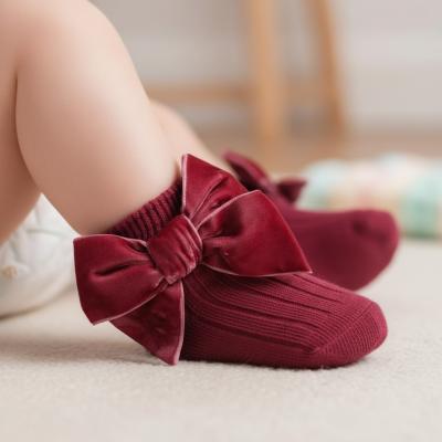 STS126-DP  Dusky Pink Velvet Bow Sock  ( 0- 24 months)