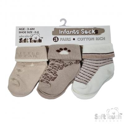 STS506-COF-NB-3  Bears triple pack of socks  (NB-3 months)