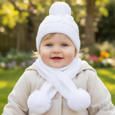 STSC12-W White Elegance Scarf with Pom Poms (Nb-24)