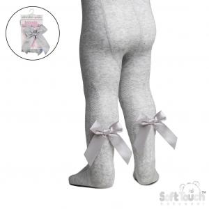 STT120-G  Grey Jaquard Tights with Long Bow  (Newborn to 24m)