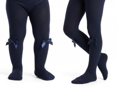 SVKITTYN  Navy Ribbed Bow tights  ( choose 6m - 8year)