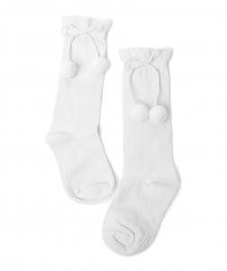 SVLauren-W White Ribbed Pom Pom Socks ( choose 9-3)