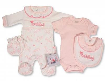 TCLBW20-596-P Smocked "Cuddles" 4 Piece Set (3-8lbs)