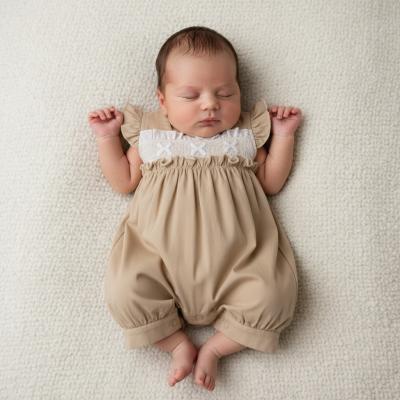 TCLBW20-714-T  Smocked  Linen Romper (3-8lbs)