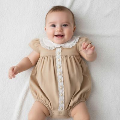TCLBW20-715T  Lace and Linen Romper (3-8lbs)
