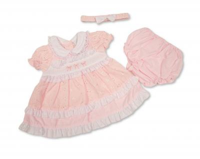 TCLBW20-719  Smocked Broderie Anglaise Dress Set  (3-8lbs)