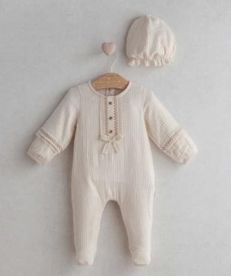 TO5410-B  Biscuit embroidered Romper and Hat  (0-9 months)