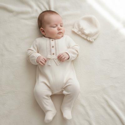 TO5410  Biscuit embroidered Romper and Hat  (0-9 months)