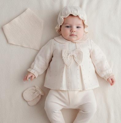TO5414  Ecru/Pink Dotty Layette 5 Piece (0-1 months)