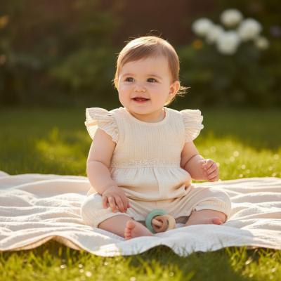 TO5536-E  Ecru Cotton Romper with Lace  (1-9 months)