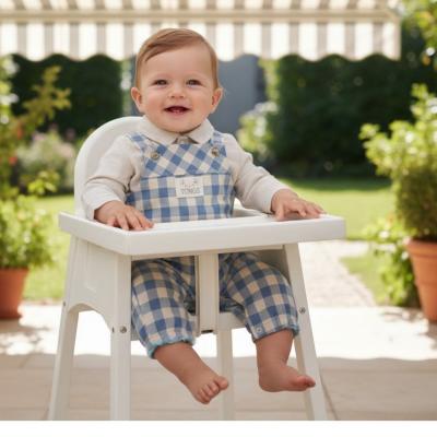 TO5794  Checked Linen Dungaree set (3-12 months)