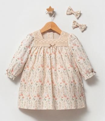 TO5806  Cotton Fully lined Floral Dress & clips  (6-36 months)