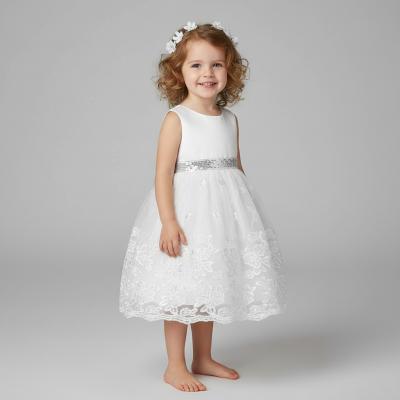 Tia8809-W  White  Sequin Sash  Dress  (1-4 years)