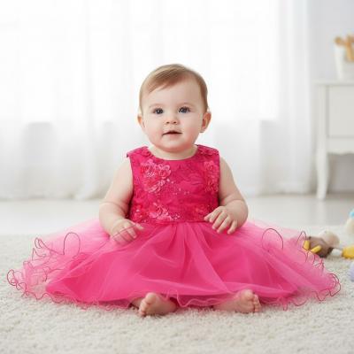 TiaH100-HP  Hot Pink Appliqued Dress (0-9 months)