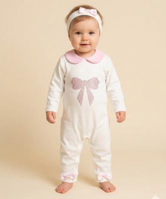 VS26105-IP  Diamante Bow Romper  Set  (0-9 months)