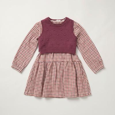 WWE08308-A Check dress and knitted vest (9-24 months)
