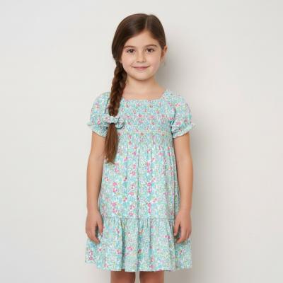 WWH14300A  Floral Shirred Dress and Scrunchie  (2-4 years)